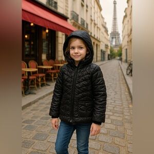 Eliane et Lena Paris Black Perette Children’s Puffer Coat Jacket Hood Size 8-10